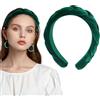 BINYI Cerchietto per capelli in velluto intrecciato, da donna, largo, vintage, imbottito, alla moda, per donne e ragazze (verde scuro)