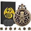 Keller & Weber Set di Mini Dadi DND Steampunk Bronzo Cassa Cava Polpo Oorologio da Tasca, 7 pezzi in Metallo Poliedrico Set di Dadi D&D, Regali di DND con Confezione Regalo, Accessori per Giochi da Tavolo di Ruolo