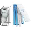 Anker Confezione da 2 Pellicole protettiva di vetro temperato per iPhone 15, installazione facile e veloce, 8K Ultra HD, durezza 9H, resistente ai graffi e agli urti, garanzia di 12 mesi.