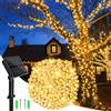 Dalugo Catena di luci solari per esterni, 12m, 120 LED, luce bianca calda, resistente alle intemperie, 8 modalità, per giardino, cortile, terrazza, matrimonio