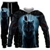 hiegi Lupo di leone 3D da uomo, con cappuccio e pantaloni da uomo, 3D, lupo, tuta da jogging, F8, L