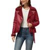 DISSA Giacca da motociclista calda da donna cappotto risvolto collo di pelliccia non rimovibile tinta unita sciolto giacca corta cappotto manica lunga camoscio cerniera cappotto,CK238, Bordeaux, S