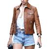 A&M Express Hadid - Giacca da donna in vera pelle marrone - Slim Fit Design Biker Jacket per donna, Marrone, M