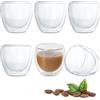 HENGBIRD Set di 6 tazze da caffè in vetro, a doppia parete, resistenti al calore, con effetto fluttuante, da dessert in vetro borosilicato da 80 ml