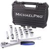 MichaelPro Dr. 72T - Set di chiavi a bussola con bussole metriche e punte, inserti per candele, asta di prolunga, adattatore a 3 vie e custodia di alta qualità, 22 pezzi, MP005011