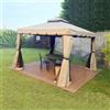 FP-TECH Gazebo da giardino 3X3 in alluminio telo antipioggia zanzariera e camino robusto e ancorabile 3 x 3