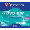 Verbatim SCATOLA 5 DVD-RW JEWEL CASE 4X 4.7GB 120MIN. SERIGRAFATO [43285]