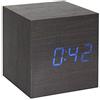 Lancoon Sveglia In Legno - Orologio Digitale Mini Cube A Led Con Display Di Data/Ora/Temperatura, 3 Livelli Di Luminosità E Controllo Vocale Ideale Per I Viaggi In Ufficio - AC10Black_Blue