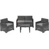 Dmora Set Salotto da Esterno Vieste, con 2 poltrone, 1 Divano e 1 tavolino, Effetto Rattan, 100% Made in Italy, Antracite