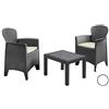 Dmora - Set salotto da esterno Foggia, Set da giardino con 2 poltrone ed 1 tavolino, Salottino effetto rattan con cuscini, 100% Made in Italy, Antracite