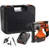 BLACK+DECKER TASSELLATORE A BATTERIA 18V SDS - 1 batteria 18V 4,0Ah - Mandrino a cremagliera x punte standard - Caricabatterie rapido - 1 punta SDS+ 6mm muro - Valigetta BCD900M1K-QW