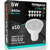 Eurocali 10x Lampadine LED GU10 6W Professionali Trasparente Antiabbaglio 445 lumen - Forma: Faretto - Luce Bianco Freddo 6500K - Fascio Luminoso 110°