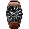 TONSHEN Uomo Analogico Quarzo Orologio Fase Lunare Calendario Cronometro Sportivo Orologi da Polso Acciaio Inossidabile Cassa e Pelle Cinturino (Marrone Nero)