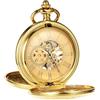 TREEWETO Orologio da tasca da uomo con catena, stile retrò, con doppio coperchio, anticato, con numeri romani, per papà, nonno, compleanno, anniversario, gold, Classico/Vintage