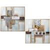 DRW Set di 2 quadri quadrati astratti cornice dorata 82x4,5x82 cm