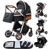 YAZOCO Passeggino 3 in 1 Trio Carrozzina Multifunzionale Carrozzina Ovetto Pieghevole Set Passeggino Neonato Sedili Parapiedi Zanzariere Vista Dall'Alto (Nero)