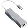 Eono Hub USB C Ethernet, 4 in 1 Adattatore Hub USB 3.0 Ethernet con porta LAN RJ45 da 1 Gbps Compatibile con Macbook Pro/Air, Windows, Linux (4 in 1)