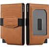 VULKIT Porta Carte di Credito Uomo Slim con Finestra ID Portafoglio Uomo Piccolo RFID Schermato Pop Up Metallo Porta Tessere Uomo, Marrone