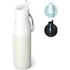LARQ Flip Top 500ml - Borraccia termica in acciaio inox con doppio isolamento, Cannuccia con tappo ribaltabile, Moschettone rivestito in silicone, Senza BPA, Granite White