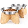 BULANGDE Ciotole Piatta per Gatti Rialzate Acciaio Inox con Supporto Bambù Legno Antiscivolo,Porta Piatto Gatti Piccoli Affaticamento Baffi Acqua Alimenti Cani Cuccioli Domestici Animali (2 Pezzi)