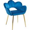 IlGruppone Poltrona Camera da Letto in Velluto Design Moderno, Sedia Conchiglia con Gambe in Metallo Placcato Oro Poltroncina da Salotto e Cucina con Seduta Morbida Imbottita Modello Fiorella - Blu