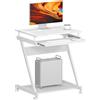 sogesfurniture Scrivania mobile per computer portatile a forma di Z, salvaspazio, tavolo da ufficio con 4 ruote, estraibile, colore: bianco