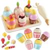 HERSITY Cupcake Giocattolo per Bambini Torta Gioco Legno, Set tè Bambina Giocattoli Cibo Finto Giochi da Cucina Finzione Bambini 3 4 5 Anni