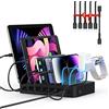 SooPii 60W/12A Stazione di Ricarica a 6 porte Caricatore USB,Nero | Caricatore USB con ricarica rapida USB C PD da 20W, supporto 2 in 1, 6 cavi corti inclusi per telefoni, tablet e altri