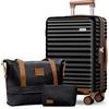 SHOWKOO Valigia Media Rigida Trolley Espandibile Valigie da Viaggio 100% PC Bagaglio a Mano Durevole Ultra Leggero con Borsa da Toilette e Borsa da Viaggio, L -Nero Elegante