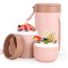 XCRPRT Tazza di Muesli, Tazza da Cereali con Cucchiaio, Tazza per Yogurt in Acciaio Inox, Contenitore Termico a Doppio Strato Yogur, Contenitore Termico per Alimenti, Ermetico e Termoisolante(Rosa)