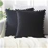 Dencalleus Set 2 Copricuscino Divano con Velluto con Palline Federe per Cuscini Quadrate 65x65 cm Copricuscini Copri Cuscino Decorativo Bohémien Fodera per Soggiorno Camera Letto Auto Nero