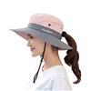 KorhLeoh Cappello da sole da donna protezione UV Mesh tesa larga spiaggia pesca cappello con foro coda di cavallo, Rosa-A, Taglia unica