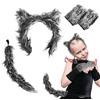 UILYNIU Set 4 Pezzi Accessori Costume da Lupo - Orecchie, Guanti, Coda - per Cosplay Halloween Festa - Bambini e Adulti