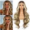 Sapphirewigs Parrucca anteriore in pizzo biondo sintetico Balayage parrucca delle signore Aspetto naturale Natale 26 pollici