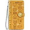 BLOTECH Cover per ZTE Blade A73 4G/ZTE Blade V50 Smart/ZTE Axon 50 Lite Strass Custodie PU Pelle Case Shell Glitter Brillanti 3D Cover Cane e gatto in rilievo Design Flip Case Magnetico Yellow