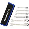 MichaelPro MP001157 - Set di 6 chiavi a forchetta ad anello con testa flessibile, 8, 10, 12, 13, 17, 19 mm, con custodia arrotolabile, testa a cricchetto flessibile a 180 gradi con estremità aperta