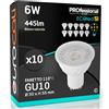 Eurocali 10x Lampadine LED GU10 6W Professionali Trasparente Antiabbaglio 445 lumen - Forma: Faretto - Luce Bianco Naturale 4000K - Fascio Luminoso 110°