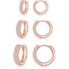 Zolkamery Orecchini a cerchio da donna in argento Sterling 925 con zirconia cubica 5A, 3 paia di piccolo creole placcato platino/oro rosa/oro unisex ipoallergenico set, diametro 9, 11, 13 mm, Argento