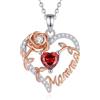 EUDORA Harmony Ball EUDORA Collana Harmony Ball Cuore per Donna Argento Sterling S925, Ciondolo Madre con Rose e Cuore Granato, Gioielli Regali Festa della Mamma, 18+20