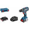 Bosch Professional Trapano-avvitatore a batteria GSR 18V-28, 18V System (coppia di serraggio max. (materiale morbido/duro): 28/63 Nm, incl. 2 batterie da 2,0 Ah, caricabatteria GAL 18V-20, L-Case)