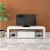 ML DESIGN modern living ML-Design Mobile Porta TV in Legno MDF Bianco 140x51x35 cm Armadio Basso Multimedia Tavolo Intrattenimento Moderno con Spazio di Archiviazione per Il Tuo Soggiorno con 2 Ripiani in Vetro