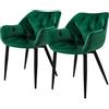 ML DESIGN modern living ML-Design Set 2 Sedie per Sala da Pranzo in Velluto Verde Scuro Poltroncine da Salotto Imbottite con Braccioli Gambe in Metallo Poltrone per Soggiorno con Schienale Ergonomiche e Confortevoli