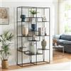 [en.casa] Scaffale da Terra Multifunzionale Libreria Mobile Espositore Ripiani a Forma di Scale Scaffale Divisorio per Open Space 180 x 100 x 35 cm Metallo - Nero