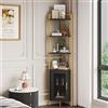 HOCSOK Libreria Angolare a 6 Ripiani, Scaffale Angolare con Porta, Mensola Angolare, Mobili Salvaspazio, Porta Piante Ferro per Soggiorno, Bagno, Cucina, con Telaio in Acciaio, Nero e Oro