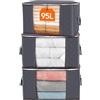 Lifewit Scatole per Vestiti, Organizer Armadio Salvaspazio, Scatole Armadio e Lenzuola con Manici Rinforzati e Finestra Trasparente, Contenitori Sottoletto, Grigio, 95L, 3 Pezzi
