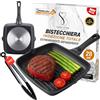 Stone&Stone Griglia Bistecchiera Quadrata 28 x 28CM manico rimovibile super antiaderente Piastra PROFESSIONALE a induzione in acciaio qualità TEDESCA Greblon C3+ padella grill per forno + pinza