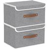 Yawinhe 2 Pezzi Scatole con Coperchio, Cestello Porta Abiti Pieghevole con Manico, Tessuto Cubi Portaoggetti, Contenitore a Scomparti, per Armadio, Vestiti, Libri, 33x23x20cm, Grigio, SNK018GYS-2
