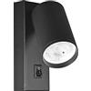 Planetitaly Applique lampada lettura faretto LED 8W GU10 parete muro ORIENTABILE 360 gradi luce comodino quadri hotel ufficio 230V (Colore Nero, Luce 3000K)