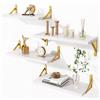 BAKAJI Set 4 Mensole da Parete in Legno Bianco con Staffe in Metallo Oro, Scaffalatura a Muro Multiuso Montaggio Creativo, Scaffale per Camera da Letto, Soggiorno, Cucina, Bagno, Libreria Salvaspazio