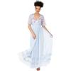 Maya Deluxe Vestido Corto para Mujer, Manga Corta, Cuello V, Tul con Bordado Floral, con Encaje En La Espalda Ruffle Vestito, Blu Chiaro, 46 Donna